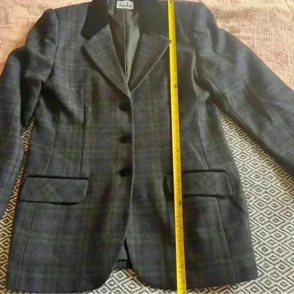 Vtg 80s 90s David N Blackwatch Plaid Wool And Velvet Blazer - Size 14 - Picture 9 of 11